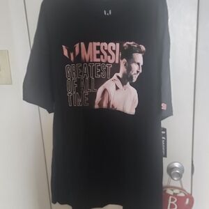 Black Graphic T-Shirt with Pink Messi Design